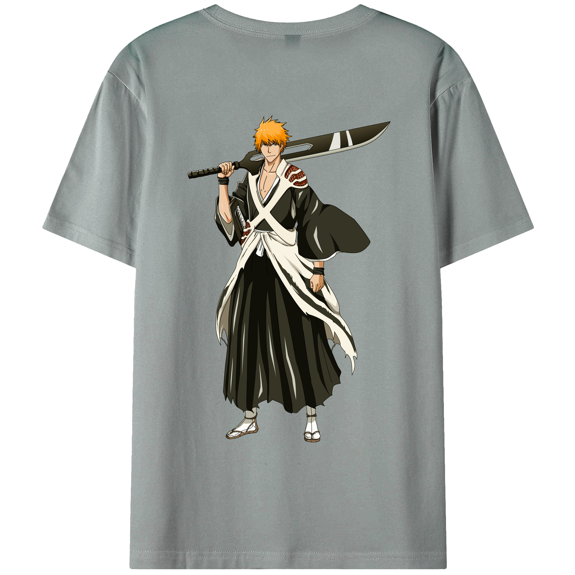 （画像用） ブリーチ 黒崎一護（くろさき いちご）BLEACH Kurosaki Ichigo 綿100％ メンズ半袖Tシャツ（バックプリント） 通気性